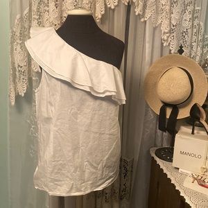 Vince Camuto Cotton Stretch Weave One Shoulder White Top Sz XL EUC